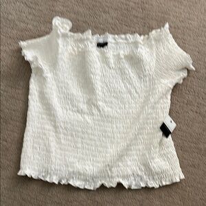 Eloquii White Smocked Ruffled Blouse
